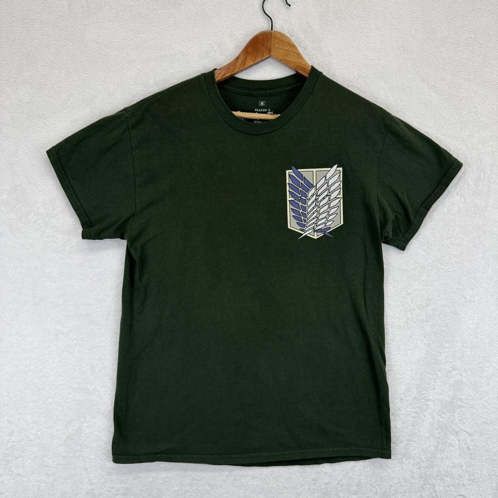 Attack on Titan Shirt Mens Medium Green Season 2 Survey‎ Corps Anime Graphic Tee
